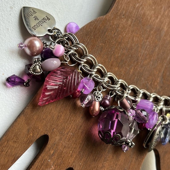 Hand made charm bracelet purple silver 50th Birthday fifty and fabulous - Picture 8 of 11